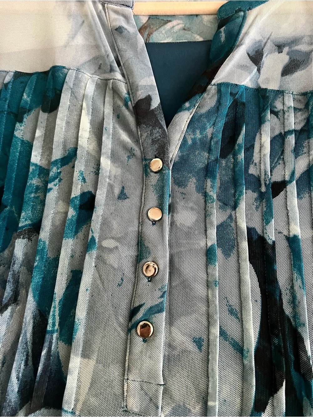Pleated Teal Floral Camisole Top